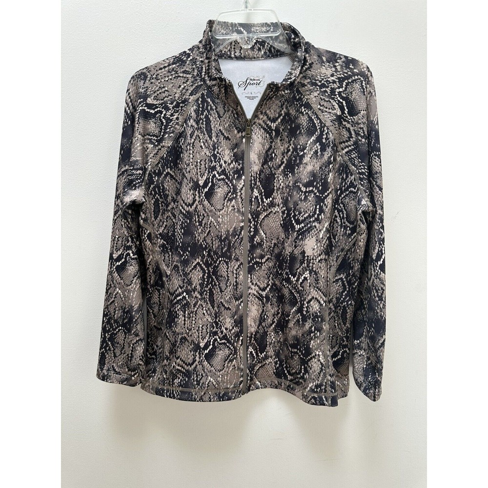 Style & Co Sport Full Zip Grey Beige Snakeskin Polyester Spandex Jacket Size L